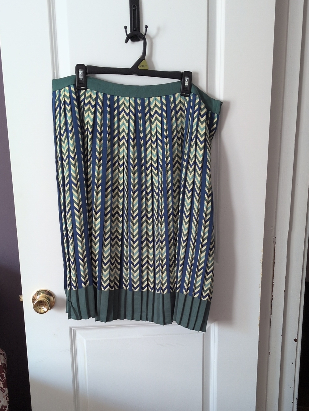 Modcloth Chevron Pleated Midi Skirt in Green and Blue